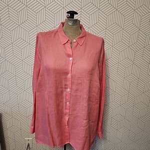 J. Jill Love Linen Essential Shirt Women's Size XL Pink Tulip Button Front Tunic